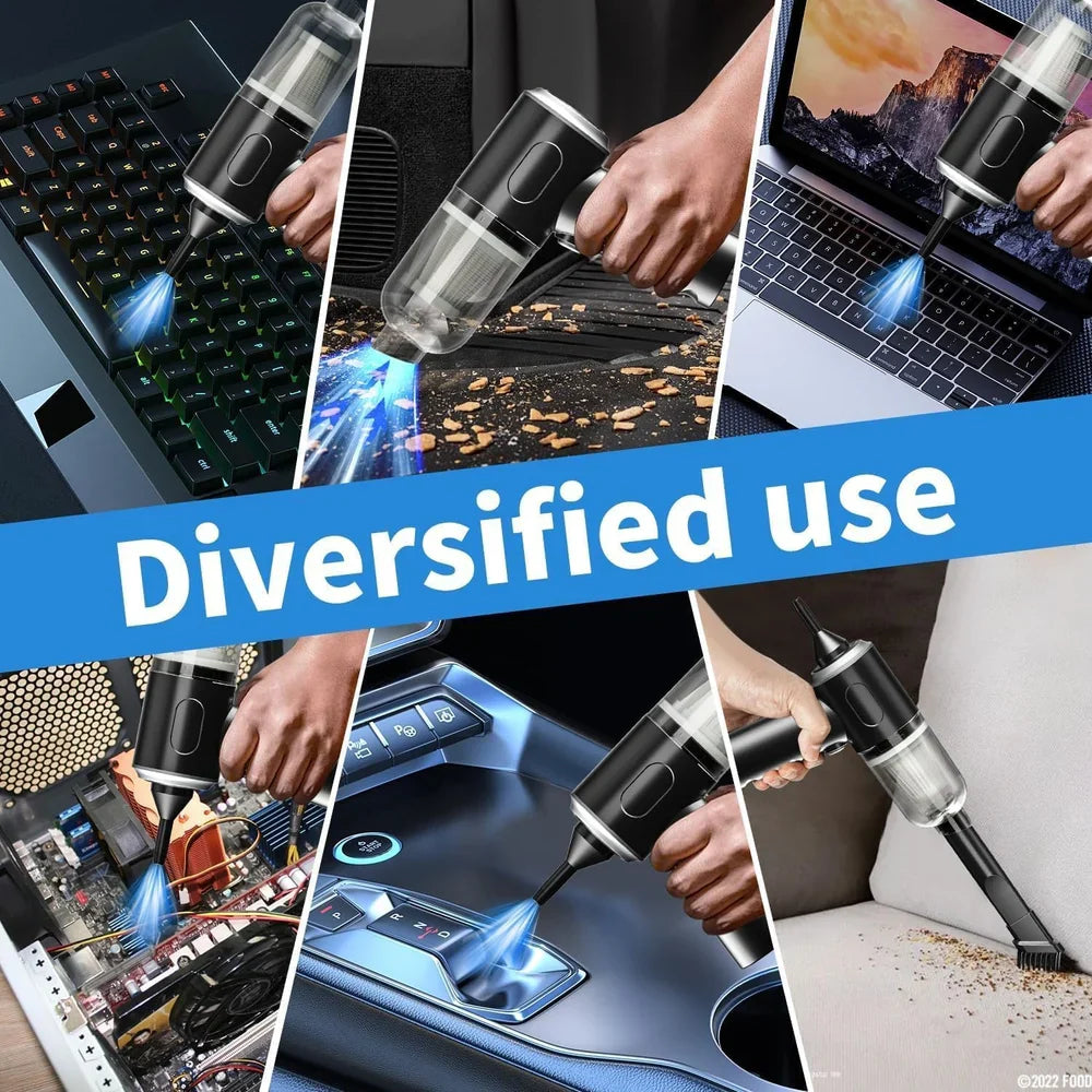 3 in 1 Portable Electric Nail Drill Professional Cleaner Dust Collection /Lighting Car Vacuum 120W High-Power Handheld Wireless Vacuum Cleaner Home Car Dual USB Rechargeable (Black)