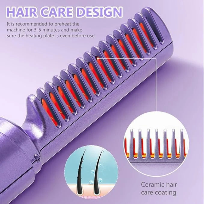 Rechargeable Mini Hair Straightener Comb Brush, Travel Portable USB Charging Cordless Hair Straightener Brush, Three Temperature Adjustments Flat Iron Comb
